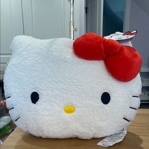 Hello Kitty White Plush Face Pillow with Red Bow Accent NWT